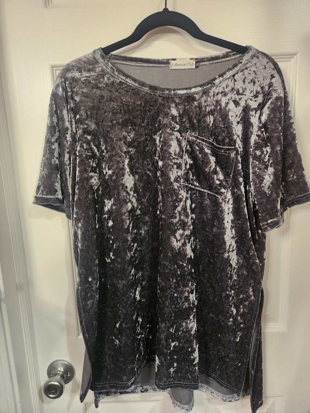 Z Avenue USA Crushed Velvet Oversized Tee Charcoal Gray Grunge Y2K Size XL